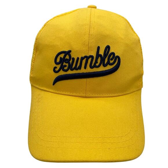 Bumble Logo Yellow Snapback Trucker Hat Adjustable Mesh Back Cap - Picture 2 of 8
